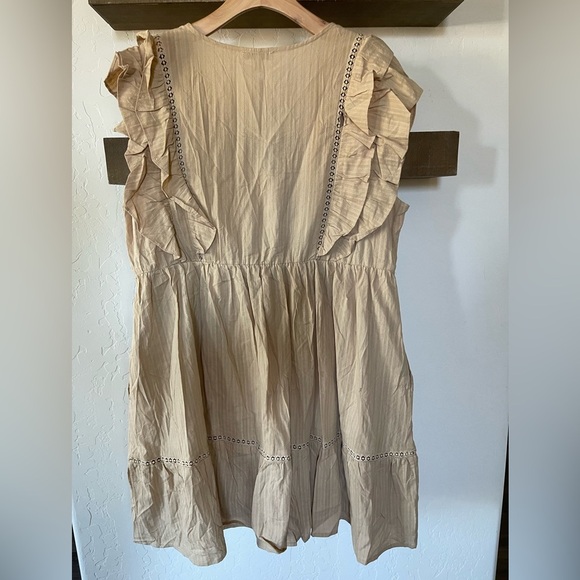 White Birch|Tan Prairie Ruffle Dress with Eyelet Stitching Border, Size 1X••• - Picture 5 of 16